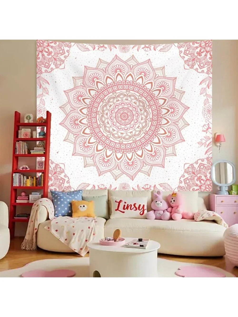 Pink Boho Wall Tapestry - Mandala Floral Decor for Bedroom, Living Room & Dorm